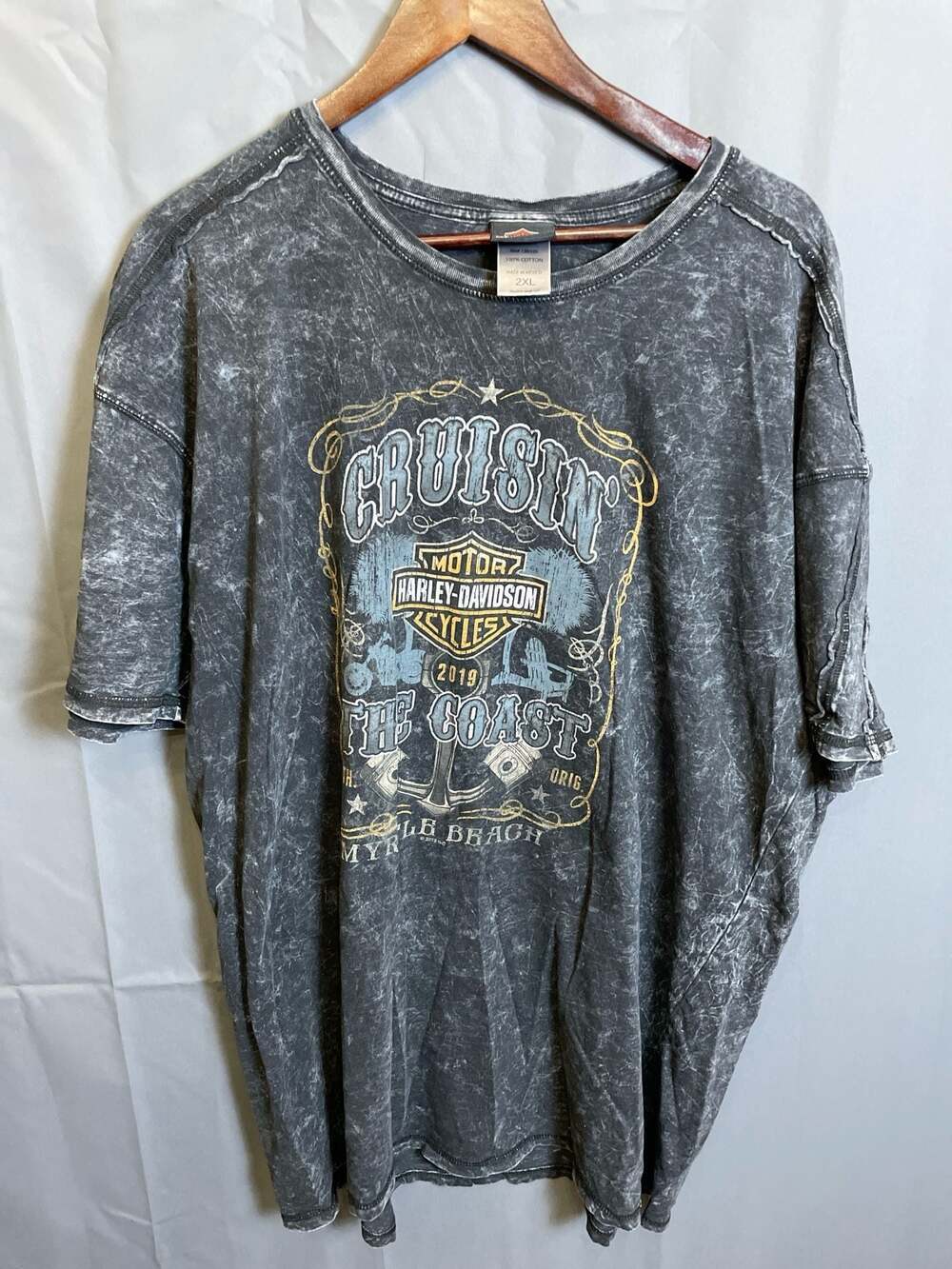 Harley-Davidson Myrtle Beach Cruisin' The Coast 2019 Graphic Acid Wash Men's 2XL - Picture 2 of 9